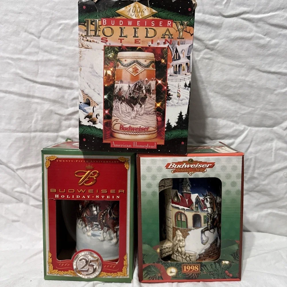 Vtg 96; 98; 04 Budweiser Holiday Stein Collection Christmas Same Day Shipping US
